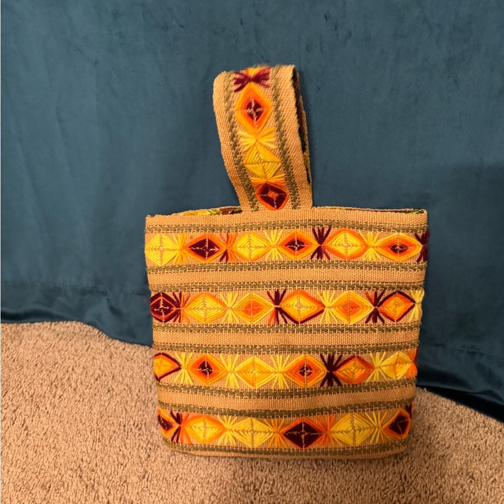 Embroidered Burlap Tote Bag